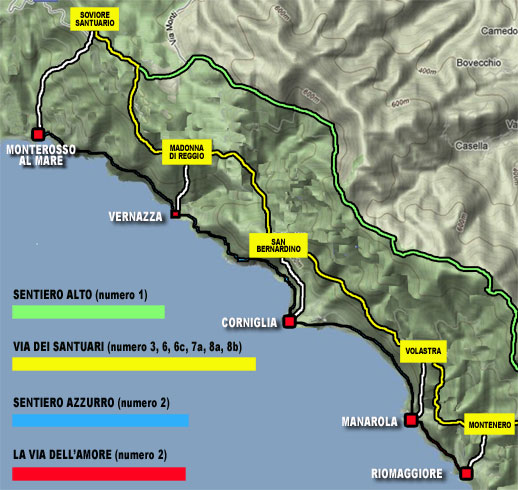 mappa dei sentieri delle cinque terre